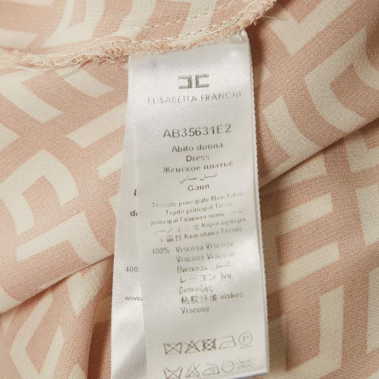 Pre Owned Elisabetta Franchi Beige Monogram Print Crepe Mini Dress L