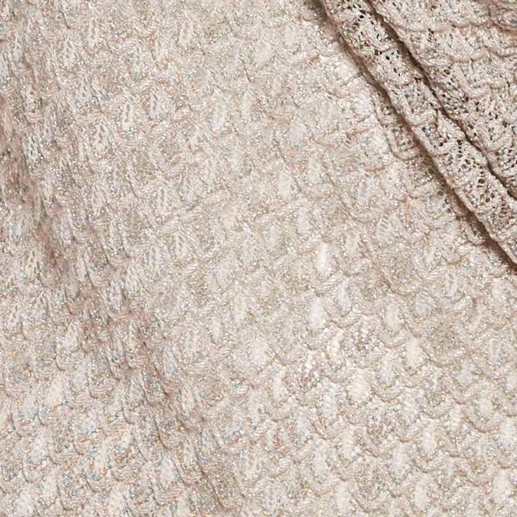 Pre Owned Elisabetta Franchi Light Pink Patterned Lurex Knit One Shoulder Midi Dress S