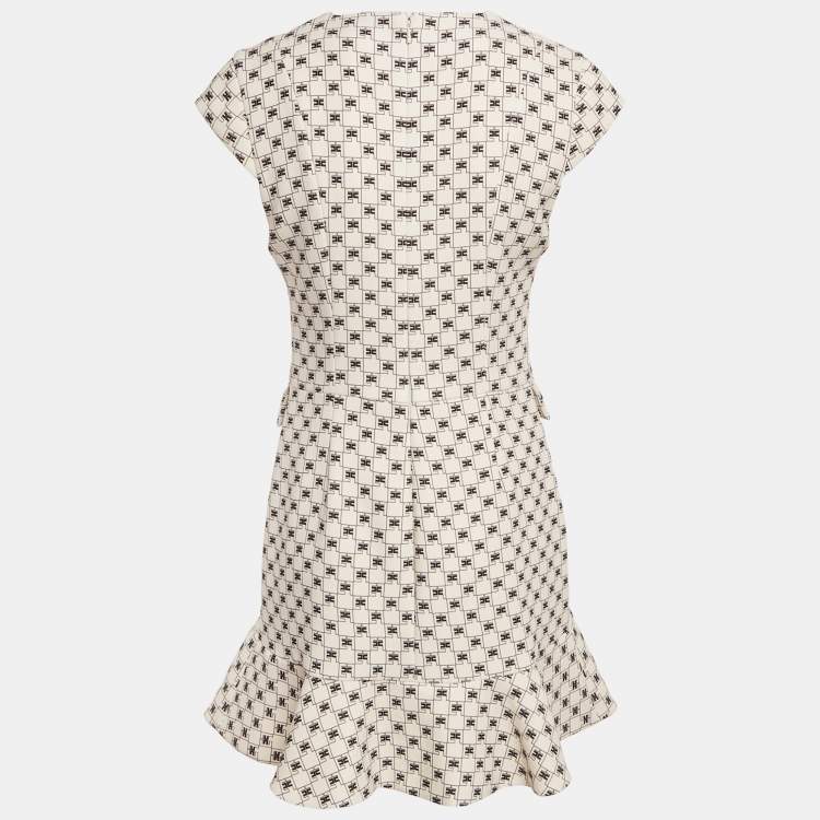 Pre Owned Elisabetta Franchi Cream Logo Print Crepe Sleeveless Mini Dress M 