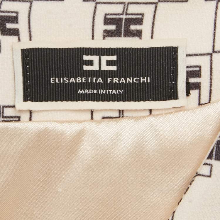 Pre Owned Elisabetta Franchi Cream Logo Print Crepe Sleeveless Mini Dress M 