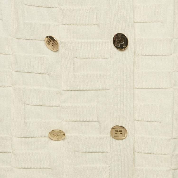Pre Owned Elisabetta Franchi Cream Textured Knit Double Breasted Cardigan Mini Dress M