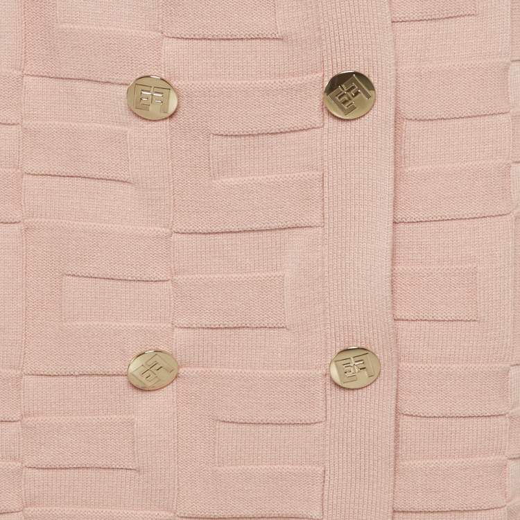 Pre Owned Elisabetta Franchi Pink Textured Knit Double Breasted Cardigan Mini Dress M