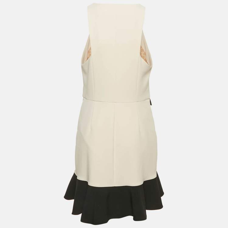 Pre Owned Elisabetta Franchi Cream Crepe Flounced Hem Mini Dress L
