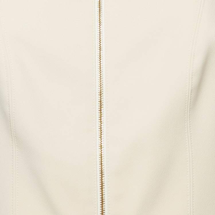 Pre Owned Elisabetta Franchi Cream Crepe Flounced Hem Mini Dress L