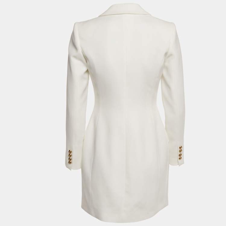 Pre Owned Elisabetta Franchi White Crepe Double Breasted Mini Dress S