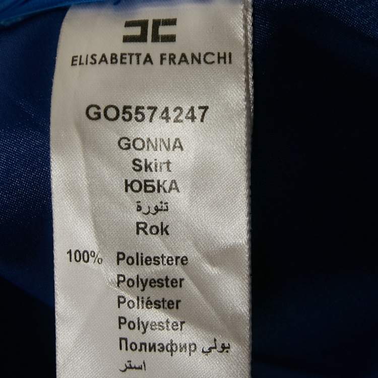 Pre Owned Elisabetta Franchi Blue Striped Print Satin High Low Skirt L 