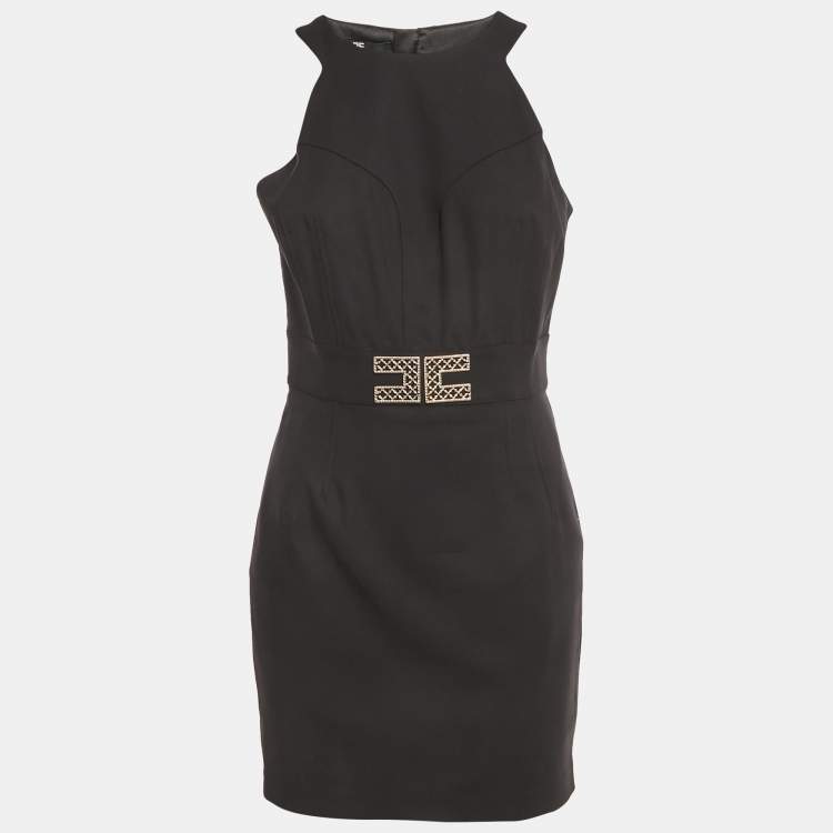 Pre Owned Elisabetta Franchi Black Jersey Logo Detail Mini Dress M
