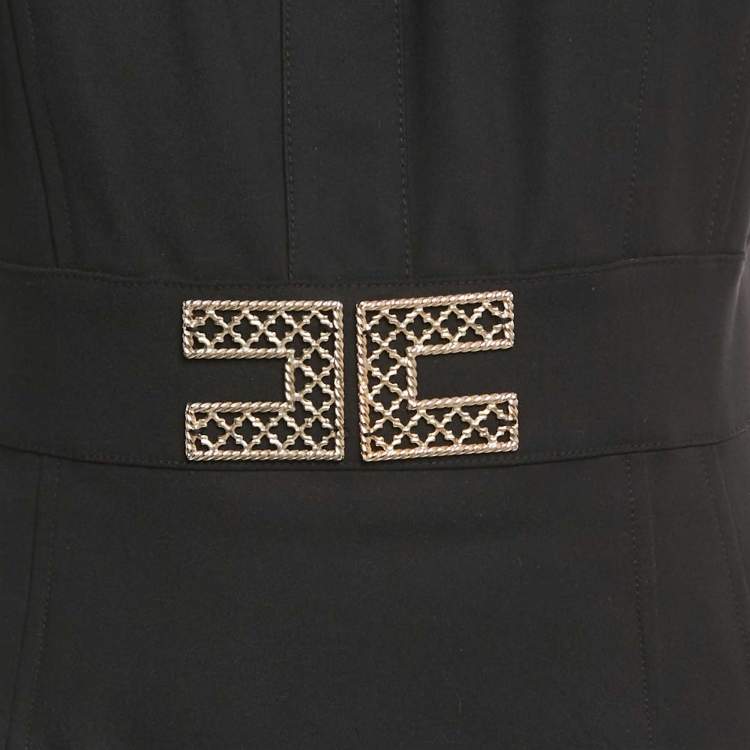 Pre Owned Elisabetta Franchi Black Jersey Logo Detail Mini Dress M