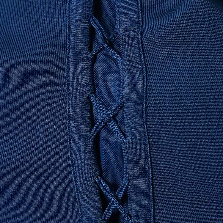 Pre Owned Elisabetta Franchi Blue Jersey Lace Up Detail Bodycon Dress M
