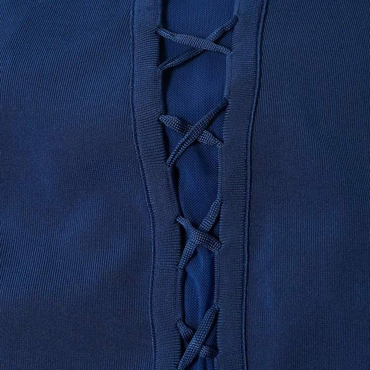 Pre Owned Elisabetta Franchi Blue Jersey Lace Up Detail Bodycon Dress M