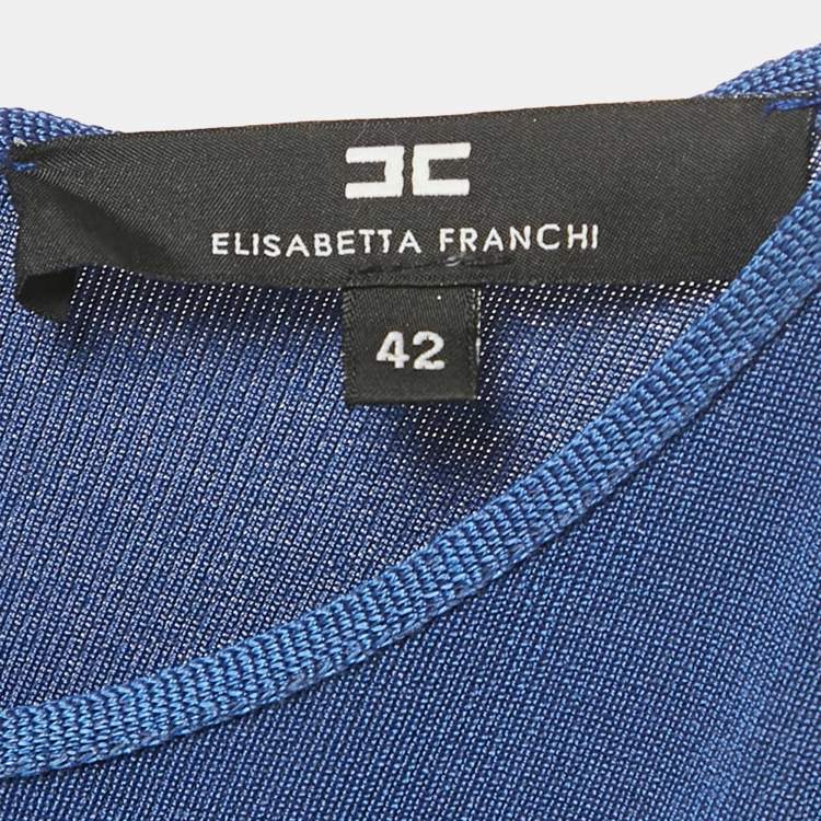 Pre Owned Elisabetta Franchi Blue Jersey Lace Up Detail Bodycon Dress M