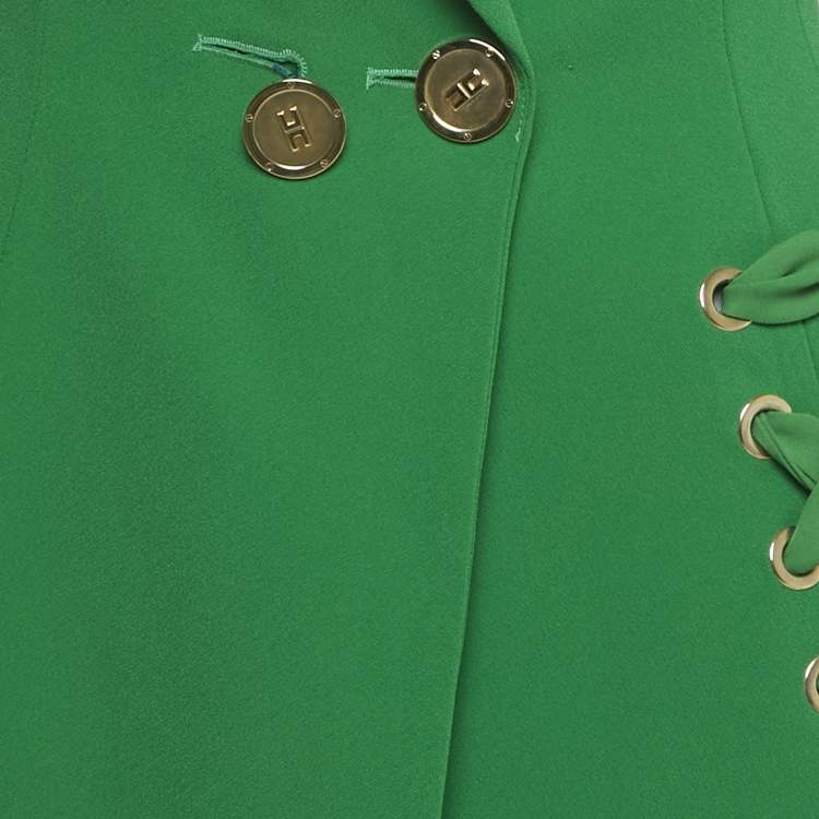 Pre Owned Elisabetta Franchi Green Crepe Lace-Up Detail Mini Coat Dress S