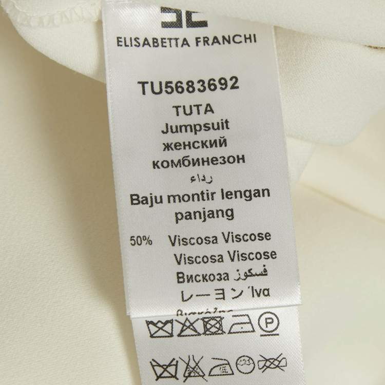 Pre Owned Elisabetta Franchi Off White Crepe Asymmetric Belted Jumpsuit S 