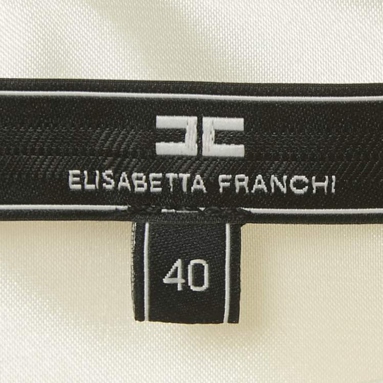 Pre Owned Elisabetta Franchi Off White Crepe Asymmetric Belted Jumpsuit S 