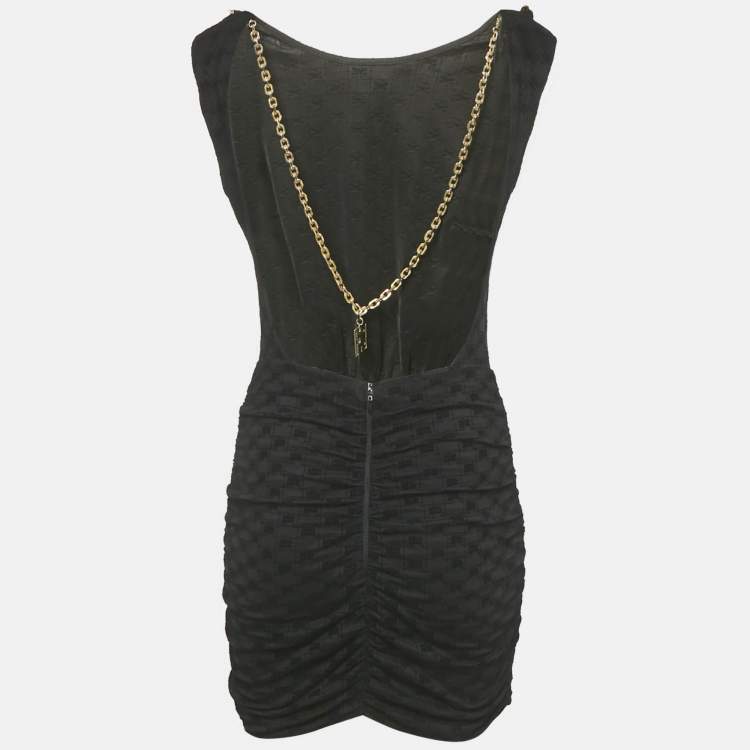 Pre Owned Elisabetta Franchi Black Monogram Jersey Chain Detail Mini Dress M
