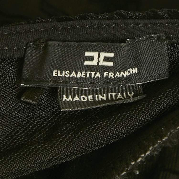 Pre Owned Elisabetta Franchi Black Monogram Jersey Chain Detail Mini Dress M