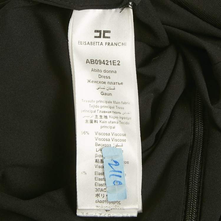 Pre Owned Elisabetta Franchi Black Monogram Jersey Chain Detail Mini Dress M