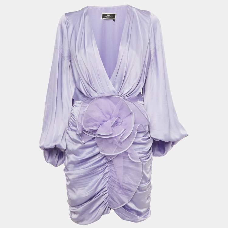 Pre Owned Elisabetta Franchi Purple Satin Ruched Mini Dress M