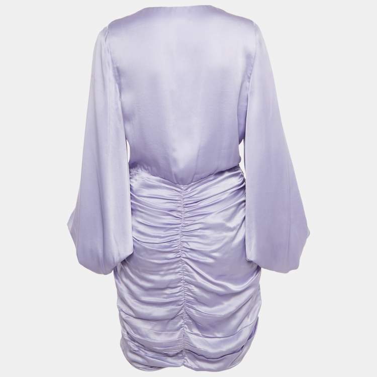 Pre Owned Elisabetta Franchi Purple Satin Ruched Mini Dress M