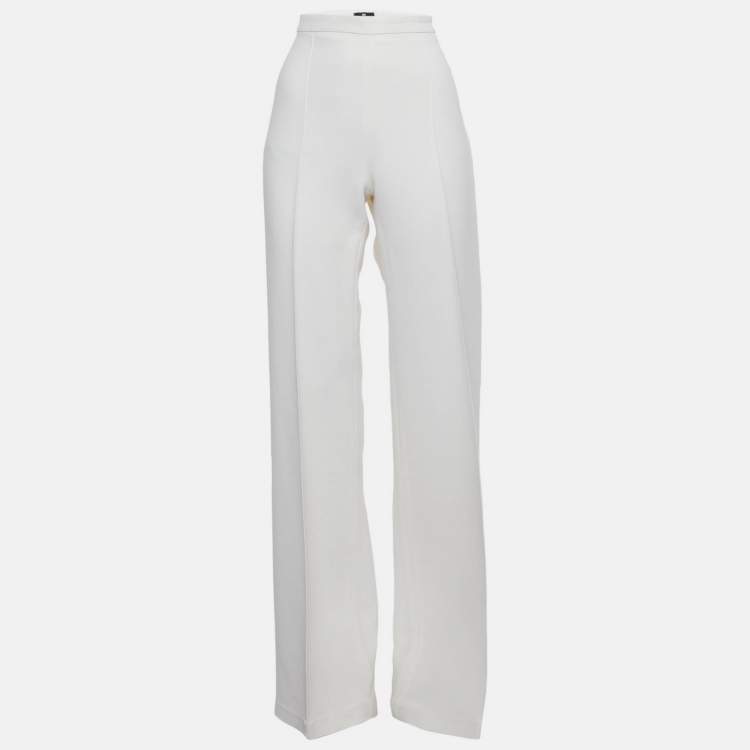 Pre Owned Elisabetta Franchi Off-White Crepe Flared Formal Trouser M