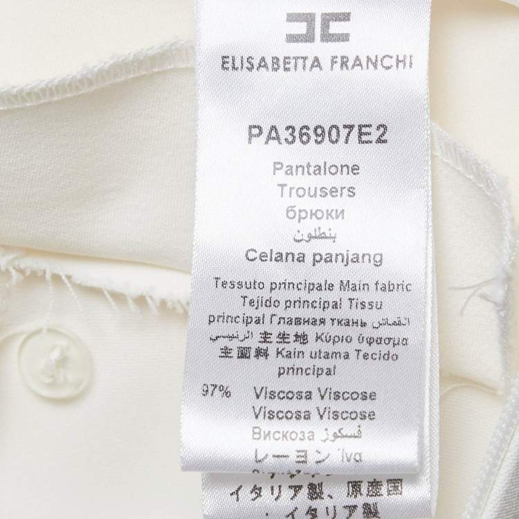Pre Owned Elisabetta Franchi Off-White Crepe Flared Formal Trouser M