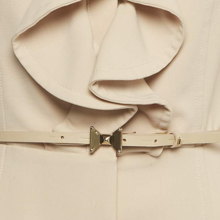 مملوكة مسبقًا Elisabetta Franchi Beige Ruffled Mini Coat Dress M