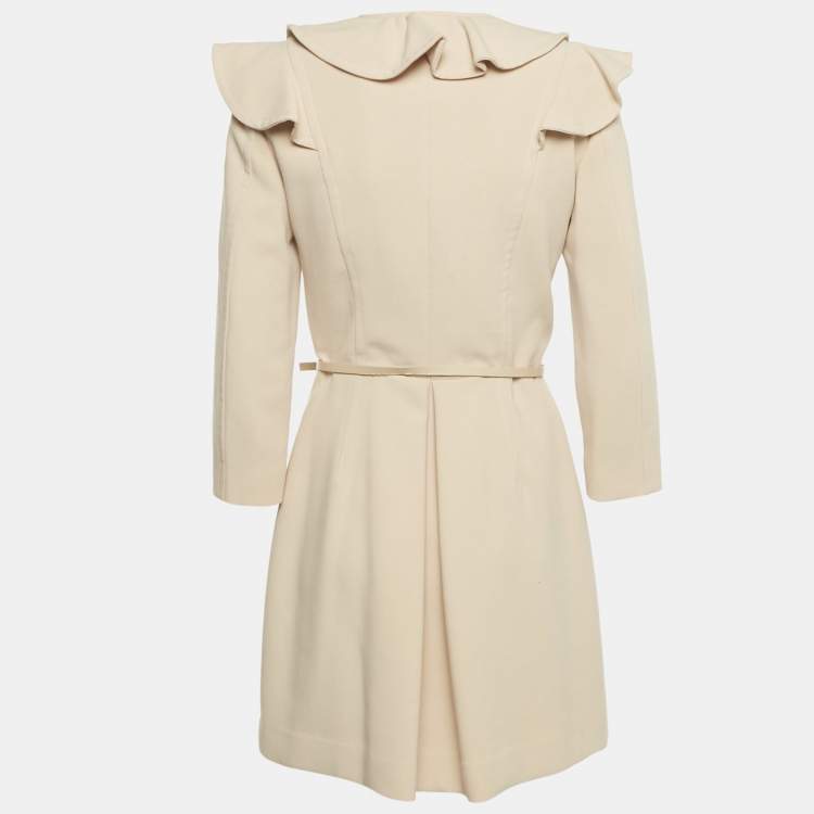 مملوكة مسبقًا Elisabetta Franchi Beige Ruffled Mini Coat Dress M