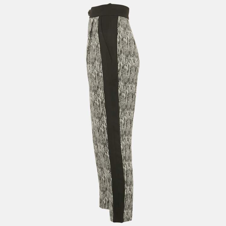 Pre Owned Elisabetta Franchi Black/White Printed Crepe Formal Trousers M