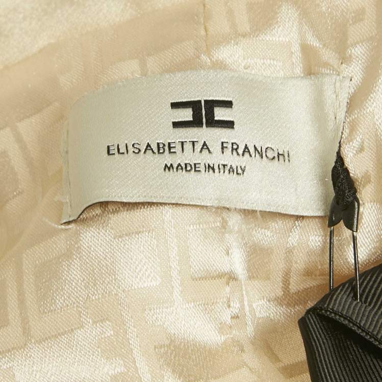 Pre Owned Elisabetta Franchi Cream Crepe Double Breasted Asymmetric Long Coat S