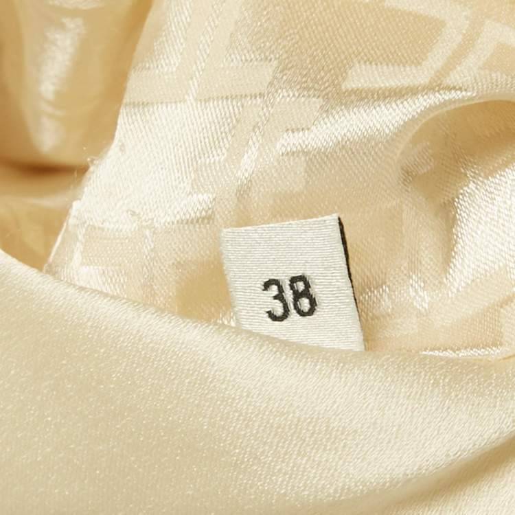 Pre Owned Elisabetta Franchi Cream Crepe Double Breasted Asymmetric Long Coat S