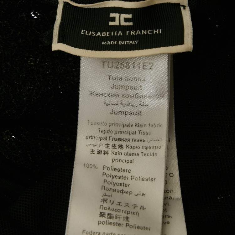 Pre Owned Elisabetta Franchi Black Sequins Plunge Neck Body Fitted Jumpsuit S  