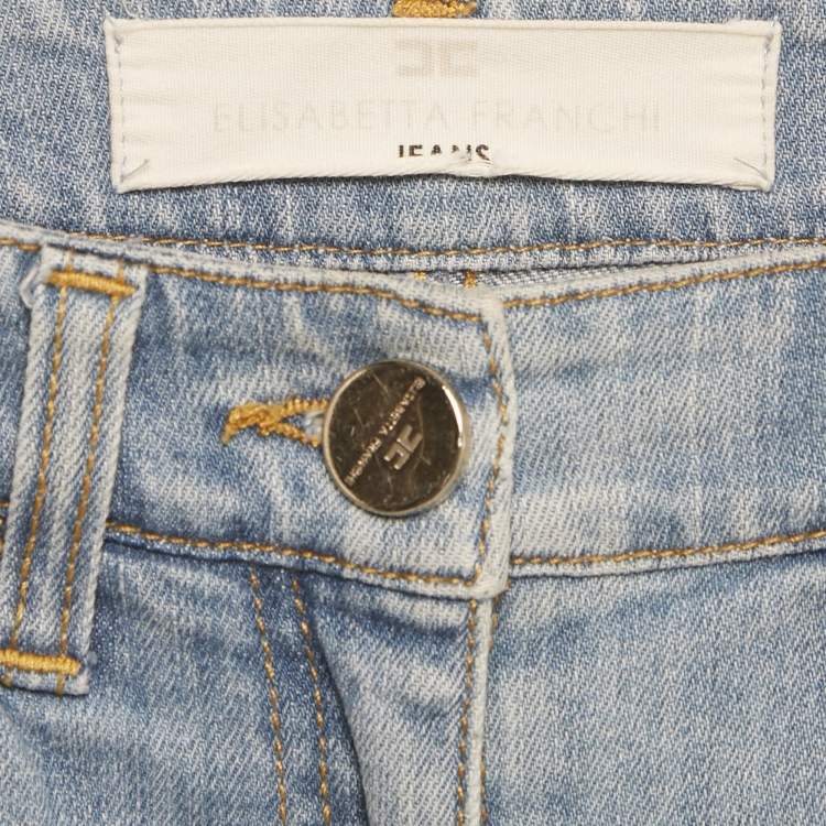 Pre Owned Elisabetta Franchi Blue Distressed Denim Skinny Jeans S Waist 28"