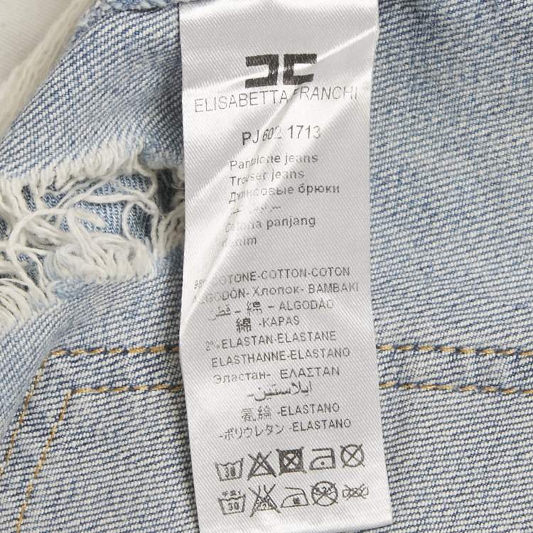 Pre Owned Elisabetta Franchi Blue Distressed Denim Skinny Jeans S Waist 28"