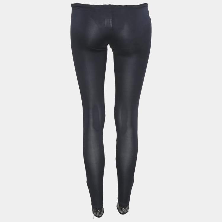 Pre Owned Elisabetta Franchi Navy Blue Jersey Studded Hem Leggings M 