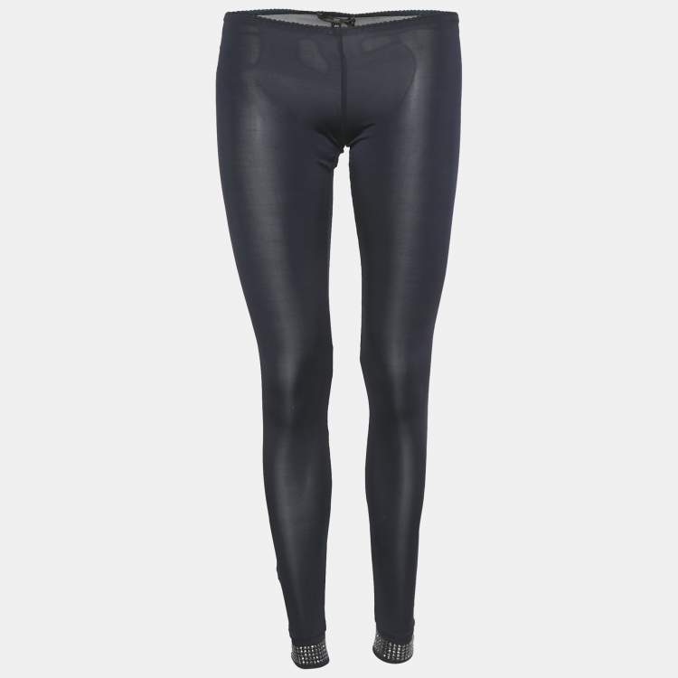 Pre Owned Elisabetta Franchi Navy Blue Jersey Studded Hem Leggings M 