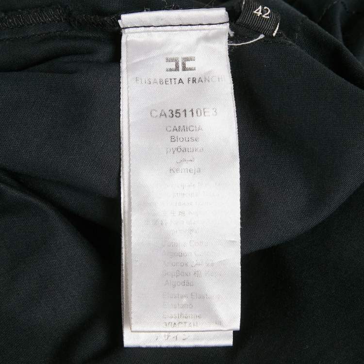 Pre Owned Elisabetta Franchi Black Cotton Buckle Detail Wrap Around Top M