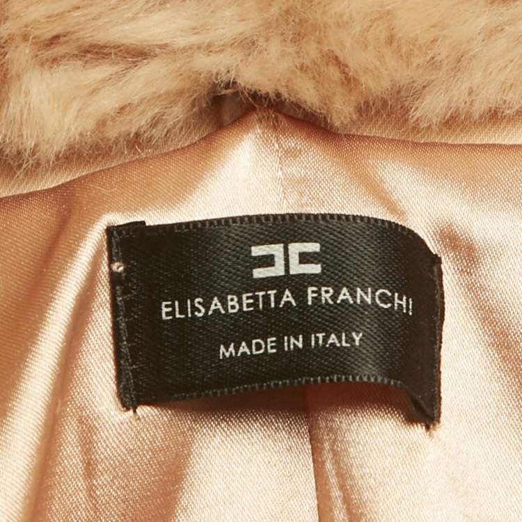 Pre Owned Elisabetta Franchi Pink Crepe Faux Fur Collar Double Breasted Coat S