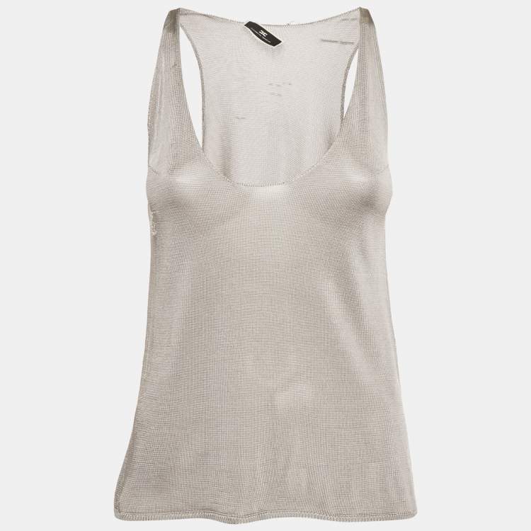 Pre Owned Elisabetta Franchi Grey Rib Knit Tank Top M
