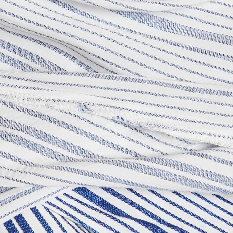 Pre Owned Elisabetta Franchi Blue Stripe Crepe Belted Playsuit S