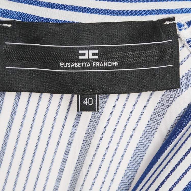 Pre Owned Elisabetta Franchi Blue Stripe Crepe Belted Playsuit S