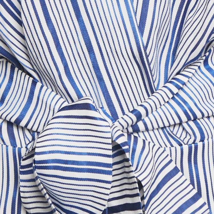 Pre Owned Elisabetta Franchi Blue Stripe Crepe Belted Playsuit S