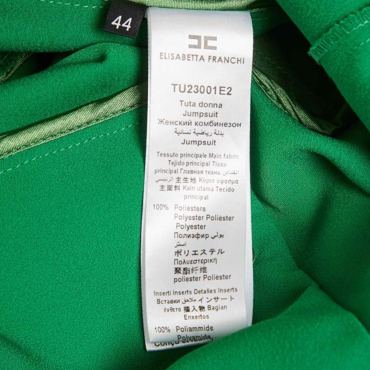 Pre Owned Elisabetta Franchi Green Crepe Off -Shoulder Belted Jumpsuit M