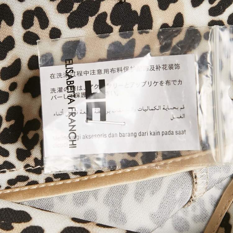 Pre Owned Elisabetta Franchi Black/Beige Leopard Print Wide Leg Trousers M