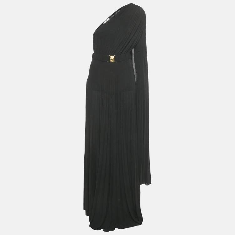 Pre Owned Elisabetta Franchi Black Lurex -Jersey One Shoulder Pleated Maxi Dress M 