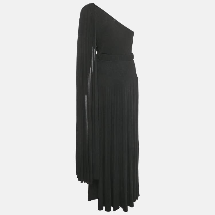 Pre Owned Elisabetta Franchi Black Lurex -Jersey One Shoulder Pleated Maxi Dress M 