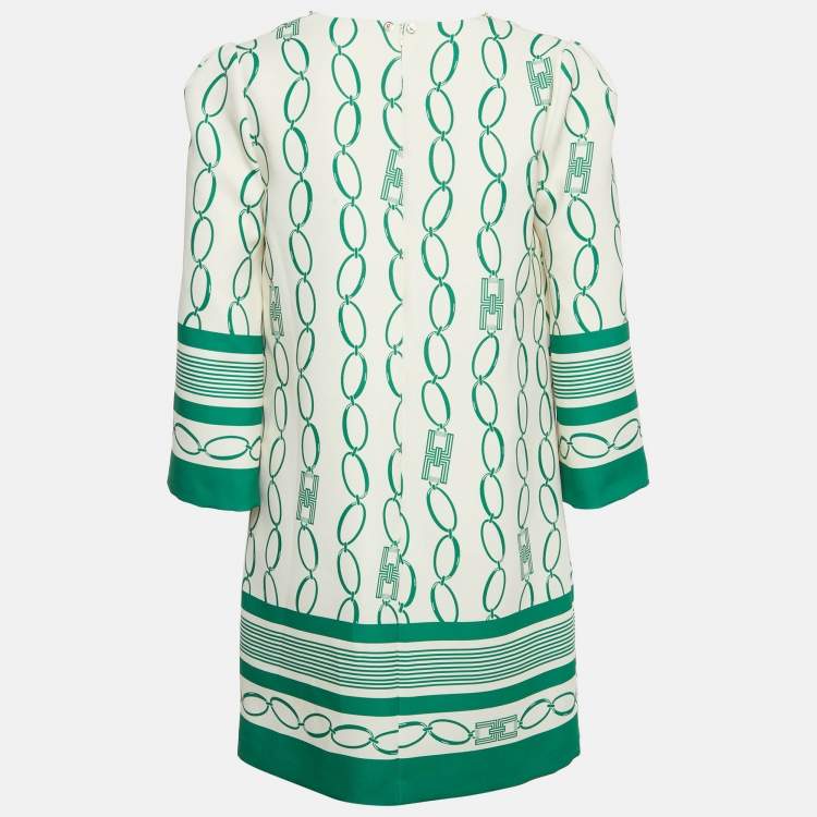 Pre Owned Elisabetta Franchi Cream Chain Print Crepe Mini Shift Dress M