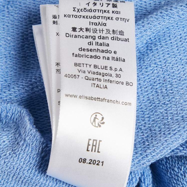 Pre Owned Elisabetta Franchi Blue Logo Embossed Cotton Blend Mini Dress L