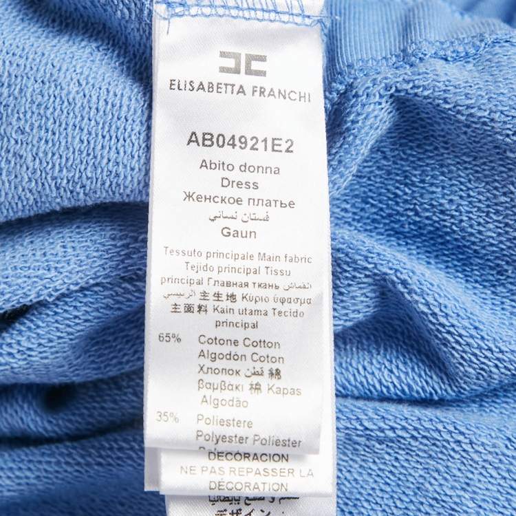 Pre Owned Elisabetta Franchi Blue Logo Embossed Cotton Blend Mini Dress L