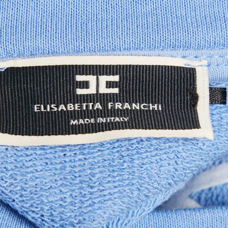 Pre Owned Elisabetta Franchi Blue Logo Embossed Cotton Blend Mini Dress L