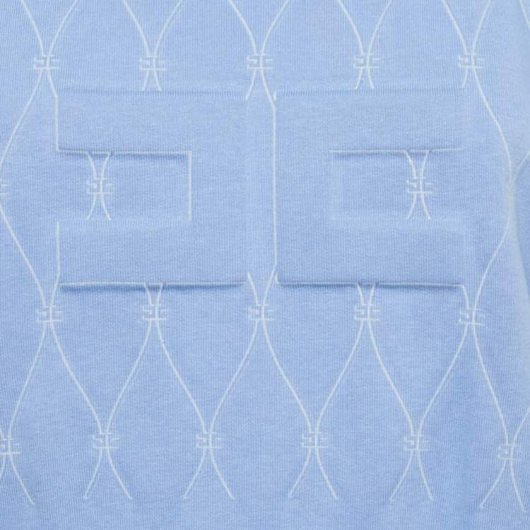 Pre Owned Elisabetta Franchi Blue Logo Embossed Cotton Blend Mini Dress L